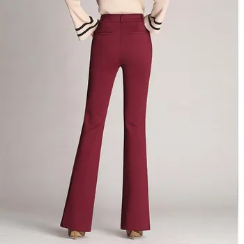 #2044 Must Punane Sinine Lahvatas Püksid Naiste Vabaaja Kõrge Waisted Kontori Püksid Daamid Pluss Suurus Regular Fit Elegantne Bell Bottom Püksid