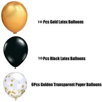 28 Tk Õhupallid Komplekt Must Kuld Õhupalli ja Kulla Konfetit Lindi Kulla Must Teema Rock Pidu Sünnipäeva Teenetemärkide