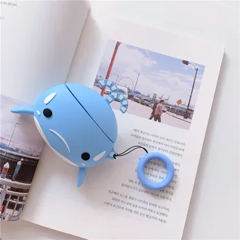 3D Cute Cartoon Blue Whale Kõrvaklappide Juhtudel Apple Airpods 1/2 Silikoon Bluetooth Kõrvaklapid kaitsekaas Nahk Tarvikud