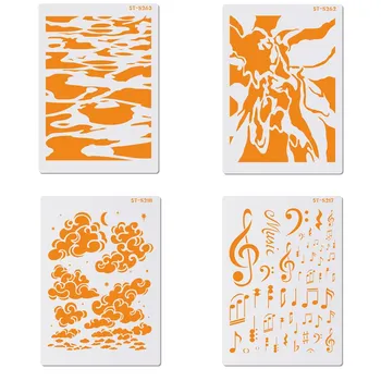 4 Tk/Komplekt A4 Formaadis Muusika & Cloud Muster Šabloon Seinte Värvimine Scrapbooking Tempel Album Dekoratiivsed Kook Tööriist