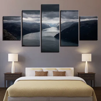 5 Tükki Mägi Jõe Tumedad Pilved Lõuendile Maali Pilte HD Trükitud Kaasaegse Kodu Kaunistamiseks elutuba Seina Art Raamistik
