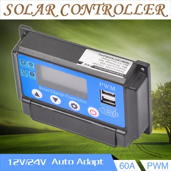 60A 12V 24V Auto Päikese Eest vastutav Auto Töö PWM LCD-Dual USB 5V Väljund Solar Cell, Paneel Regulaator PV Kodu