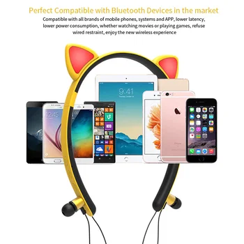 Armas Kass Kõrva Traadita Bluetooth-Earbuds Tüdruk, Juuksed kõrva Helendav Stereo Music Headset 5.0 Bluetooth HiFi Kaelus Kõrvaklapid