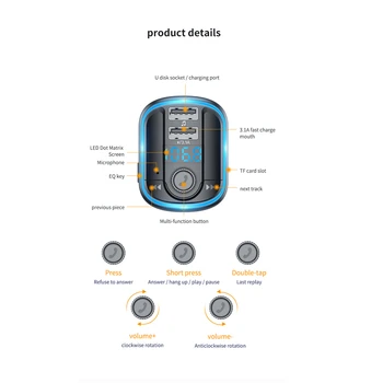 Auto Bluetooth-USB-Coche Komplekt MP3-Mängija Käed Vaba CarKit Aksessuaar Manos Libres Bluetooth Transmisor Fm Estereos Para Auto