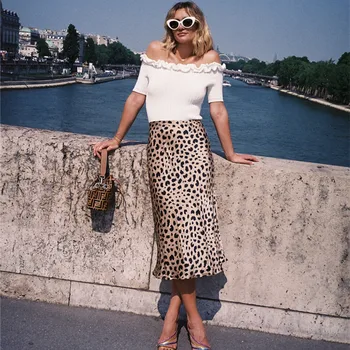 BBWM NAINE prantsuse Stiilis Väike daisy Südame Leopard Printida Silk Trompet Seelikud Vintage Chic Naiste Suvised Vabaaja Slim Talje Seelik