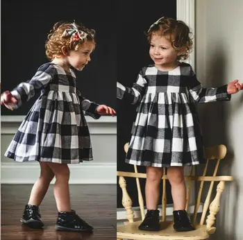 Beebi Tüdruk Väikelapse Printsess Kleit Poole Võistlused Ruuduline Soe Kleidid Riided