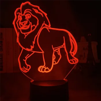 Cartoon Disney Lion King Mufasa Rafiki LED 3D Öösel Tuled Kids 3D Illusiooni, Laud Laua Lamp Lastele Magamistuba Decor