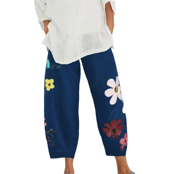 Daamid Vabaaja Haaremi Püksid Suvel Elastne Vöökoht Retro Floral Print Püksid Naiste Lahtised Pantalon Mood Naiste Pikad Püksid