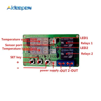 DC 12V 10A Dual LED Digitaalne näidik Temperatuuri Kontroller Termostaat 2 Kanaliga Relee Termomeeter Moodul Kontrolli Lüliti+Probe