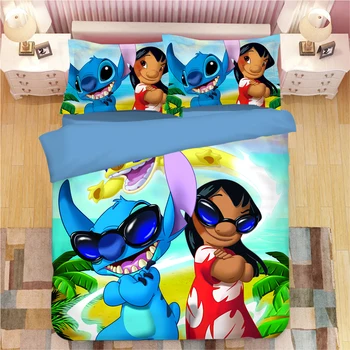 Disney Voodipesu Komplekt Lilo & Stitch Muster Bedclothes Leht Padjapüür Peace Poisid Twin Täis Queen King Tekikott Voodipesu Komplekt
