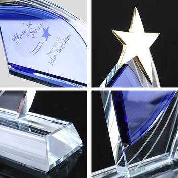 H&D Crystal Sõidavad Star Kujuga Trofee Graveeritud Logo Või Sõnad Klaas Sport Suveniirid Trofee League Cup Võistluse Auhind Home Decor