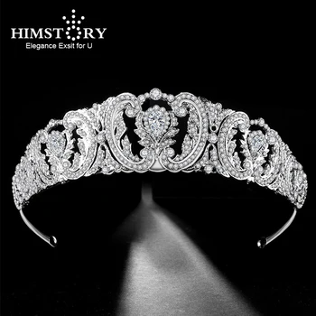 Himstory Royal Queen Morsiamen Tiaras Crown Eleagance Printsess Headdress Pulm Peapael Juuste Aksessuaarid, Ehted
