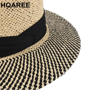 HOAREE Panama Müts Meeste PorkPie Päike Müts Suvel Õled Lai Nokk Fedora Mees Käsi Kudumise Must Segast Vabaaja Beach Tribby Müts