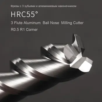 HRC55 3 Soontega Alumiiniumist Nurga End Mill Volframkarbiid-Terasest CNC Palli Nina Milling Cutter Vahend Lõikur ° R0.5 R1 Metallist Ruuter