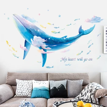 Isekleepuvad Blue Whale Seina Kleebised Vannituba Kids room Eemaldatav Vinüül Seina Decal Laste tuba Loomade Seina Kleebis