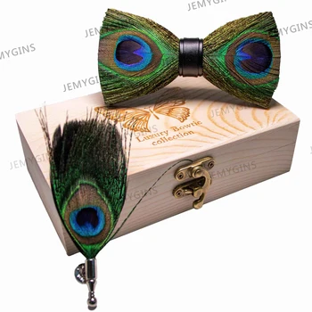 JEMYGINS originaal kikilips peacock feather käsitsi valmistatud nahast kikilips sõle mänd kingitus komplekt, pulmapidu meeste ülikond Bowtie Necktie