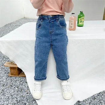 Kevad-sügis laste retro vabaaja kõik-mängu teksad korea poisid tahked värvi püksid tüdrukutele sirge vabaaja denim püksid