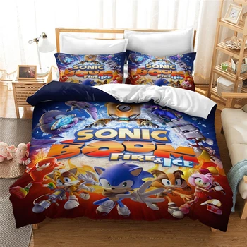 Kodutekstiili Sonic The Hedgehog Voodipesu Komplekt Lastele 3d Cartoon tekikott Komplekt Padjapüür Kuninganna Kuningas Ühe Topelt Bedclothes