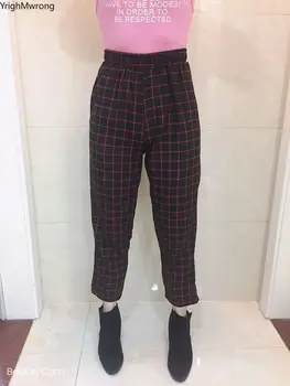 Korea Fashion Streetwear Ruuduline Vintage Slim Haaremi Pahkluu Seksikas Pant Suvel Naiste Pükste Õpilane Tüdruk Kõrge Vöökoht Elegantsed Daamid