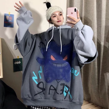Lilla Naiste Liiga Topp Lahtised Naiste Dressipluus Hupparit Harajuku Kpop Streetwear Halloween Korea Monster Alphabeter
