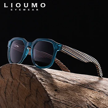 LIOUMO Käsitöö Päikeseprillid Meestele Polariseeritud Zebra Puidust Väljak, Prillid Naiste Peegel Vintage Sõidu Oculos de sol masculino UV400