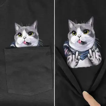 Loomade T-Särk moebränd suvel tasku kass trükitud t-särk meeste-naiste särgid Hip-hop tops naljakas puuvill tees