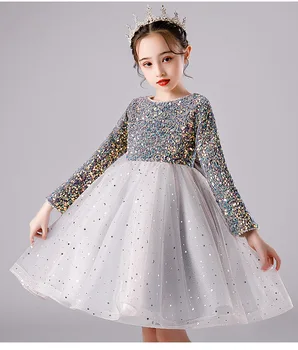Luksus Tüdrukud Sequin Kleit Pruutneitsi Printsess Kleit Pikk Varrukas Pulm Kleit Tüdrukute Laste Poole Osadus Ametlik Kostüüm