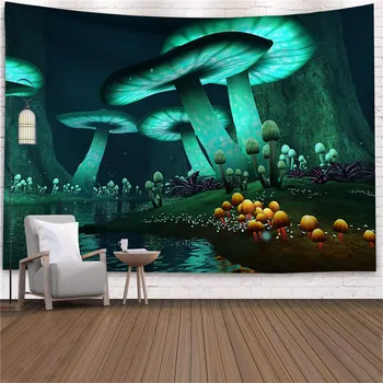 Läikiv maagilise seene seina riputamise hipi boho tapestry eest elutuba värvikas seene suured seina vaip, jooga tekk