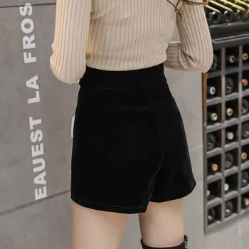 Lühikesed püksid Naiste Samet, Lukuga Tiivad Kohandada-talje Harajuku Streetwear Slim Suur Suurus 2XL Elegantne Naine Ulzzang Populaarne Stiilne Pehme