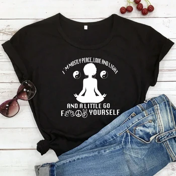 Ma olen Enamasti Rahu, Armastust Ja Valgust T-särk Naljakas Naiste Jooga Treening Tshirt Vabaaja Suvel O-Kaeluse Graafiline Hipi Top Tee Särk