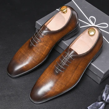 Mens ametliku kingad, Ehtne nahk oxford jalatsid meestele kaste pulm meeste brogues office kingad lace up mees meeste kingad 2020