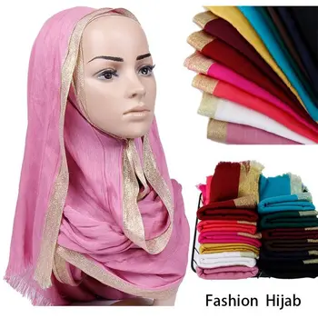 Mood SM Puuvill Läikiv Sallid Naiste Islami Headscarf Moslemi Hijabs Turbante Pea Sall Pikk Pashmina Salli 180x65cm 1tk