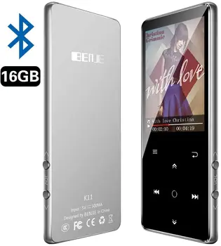 MP3 mängija, BENJIE 16GB 2,4-tolline MP3 Bluetooth 4.0 HiFi kadudeta muusika mängija, TFT värviline ekraan/FM raadio, maksimaalne toetuse 128GB