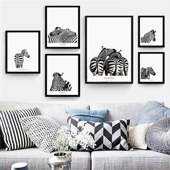 Must Valge Loomade Sebra Pilt Home Decor Põhjamaade Lõuendile Maali Elutoas, Magamistoas Seina Art Prindi Plakat Minimalistlik Maali