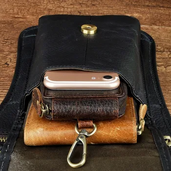 Nahk multifunktsionaalse meeste travel messenger messenger bag kotti konks vöö, kott, vöö-kott tilk jalg sport mobiiltelefoni kott