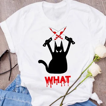 Naiste Graafiline Kass Nõid Naljakas Cartoon Armas Prindi Sügisel Langevad Halloween Riideid Lady Tees Tops Naiste T-Särk Naiste T-Särk