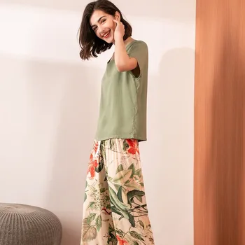 Naiste Pidžaama Sleepwear Naiste Vabaaja V Kaelus Pehme Elastne Vöökoht Õie Trükitud Nightwear Retro Pajama Komplekti Homewear