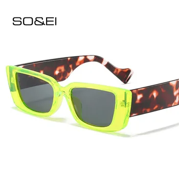 NII et&EI Fashion Ristküliku Värvikas Päikeseprillid Naistele Retro Fluorestseeruv Roheline Leopard Prillid Trendid Meeste päikeseprillid Tooni UV400