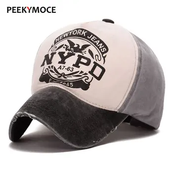 Peekymoce Hulgi-Vintage Puuvill Baseball Cap Mehed NY Vabaaja Reguleeritav Snapback Hip-Hop Street Naiste Baseball Caps Luu mütsid