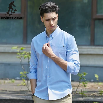 Pioneer Laagris tahke casual särk meestele brändi riided pikad varrukad meeste särk parima kvaliteediga puhtast puuvillast pluss suurus valge hall sinine