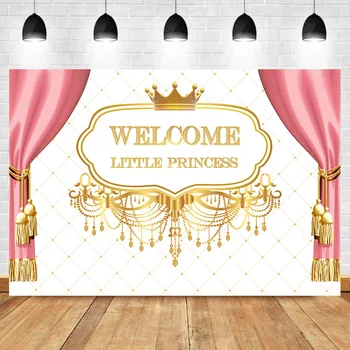 Printsess Baby Shower Taustaks Royal Roosa Kardin Crown Fotograafia Taust Väike Printsess Baby Shower Pool, Banner Tausta
