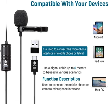 Pro 6M Tüüp-C Lavalier Rinnamikrofon Mikrofon Android Nutitelefonid Samsung S9 S8 Huawei P20 Pro Xiaomi Intervjuu Video Salvestus