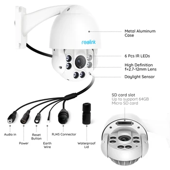 Reolink Turvalisuse PTZ Kaamera PoE 5MP Pan/Tilt 4x Optiline Night vision SD-kaardi pesa IP66 veekindel Kaamera RLC-423-5MP