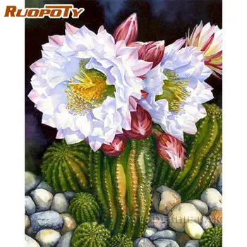 RUOPOTY Cactus Lill, Värvimine Poolt Numbrid Käsitsi Maalitud Ainulaadne Kingitus Täiskasvanutele ja Lastele 40x50cm Raam Kodus Seina Decor Õli Pilt
