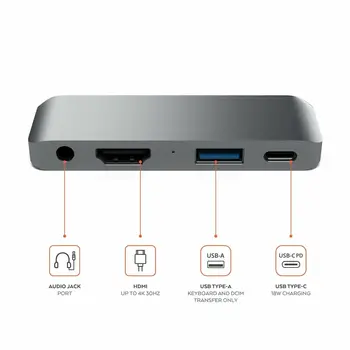 Satechi Alumiinium Type-C-Mobile Pro Hub Adapter USB-C PD Laadimine 4K HDMI iPad Pro Samsung