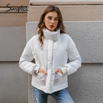 Simplee Põhjuslik soe valge sügis-talvine naiste jope Elegantne tasku pikad varrukad naiste parkad High street fashion outwear 2020