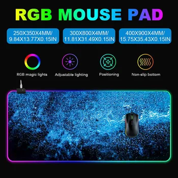 Sinine Ruum Tähed Suured Gaming Mouse Pad RGB LED Hõõguv Mängija Klaviatuuri Mousepad Hiired Matt PC Arvuti Sülearvuti