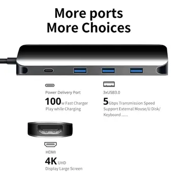 Snowkids USB Hub USB-C-Hub HDMI-ühilduva usb hub tüüp c macbook usb хаб typ c PD eest 4K Alumiiniumist Kest 5 in 1 100W