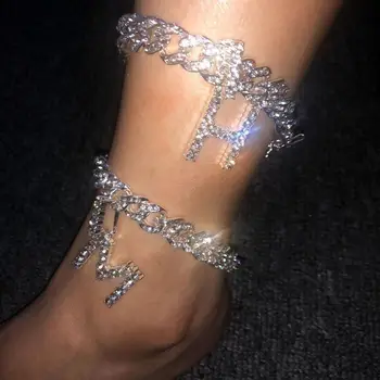 Stonefans Mehed Hip-Hop Kuuba Link Anklet Kirja Ripats Naiste Bling Iced Out Rhinestone Anklet Barefoot Sandaalid Ehted