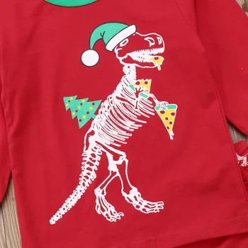 Teise lapse juhuslik Laps Beebi Tüdruk Poiss Jõulud Pizza Dinosaur Punane Pika Varrukaga Puuvillane Top, Püksid, Riided Pidžaama 0-6Y